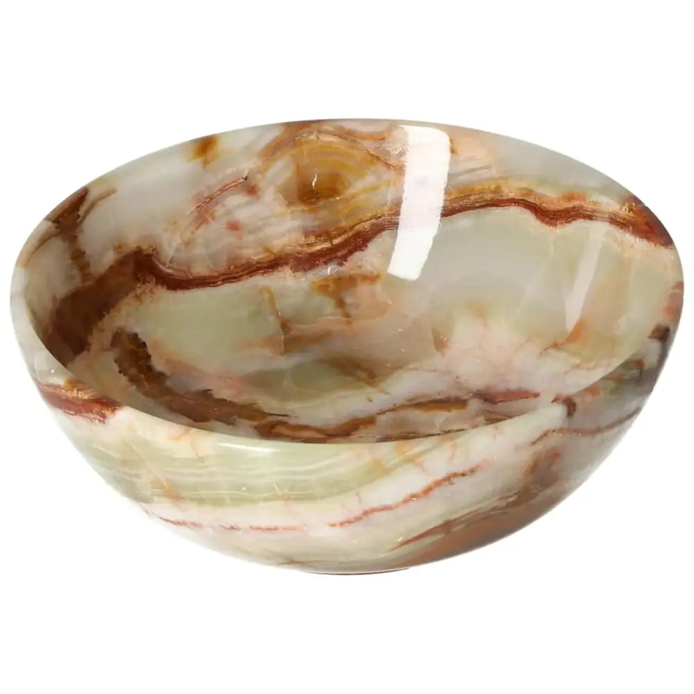 Elegant 12.5 cm onyx bowl with polished surface and unique color variations, showcasing natural artistry and refined craftsmanship.