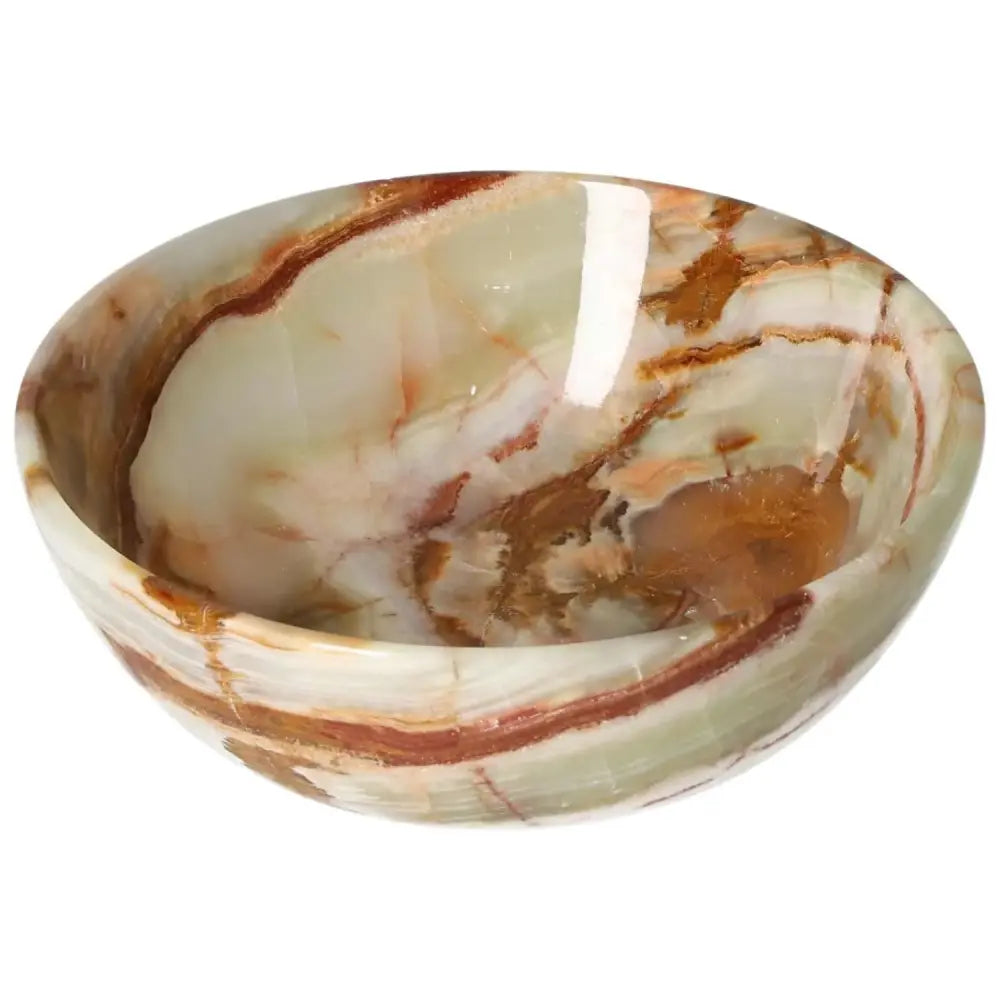 Elegant 12.5 cm onyx bowl with polished surface, showcasing unique veining and color variations, perfect for sophisticated décor.