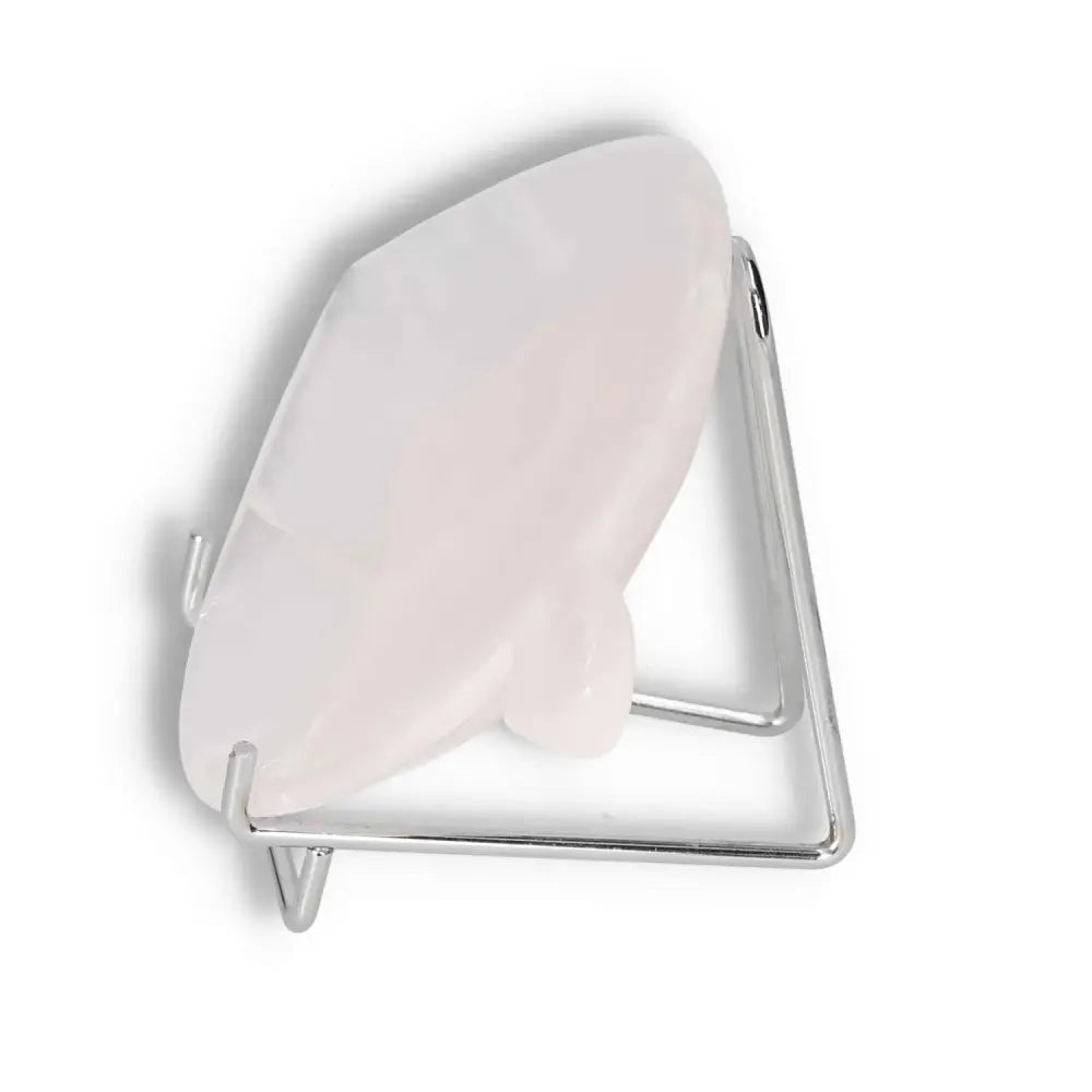 Onyx Rose Calcite Plate displayed on stand, enhancing strength and self-discipline, perfect for overcoming challenges.