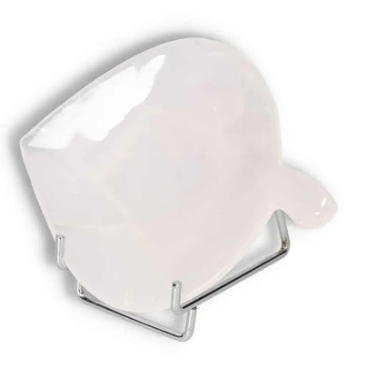 Onyx Rose Calcite Plate on stand, promotes strength, determination, and self-discipline; release burdens and guilt from the past.