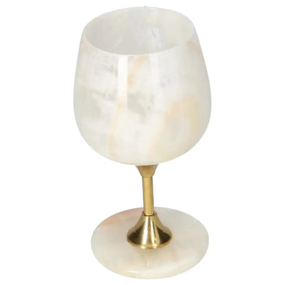 Elegant onyx wine glass with unique veining, featuring a smooth off-white finish and a sophisticated design ideal for fine dining.