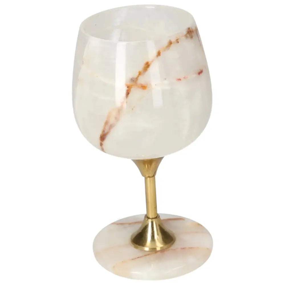 Elegant onyx wine glass with distinctive veining and a polished finish, featuring a gold-toned stem for sophisticated occasions.