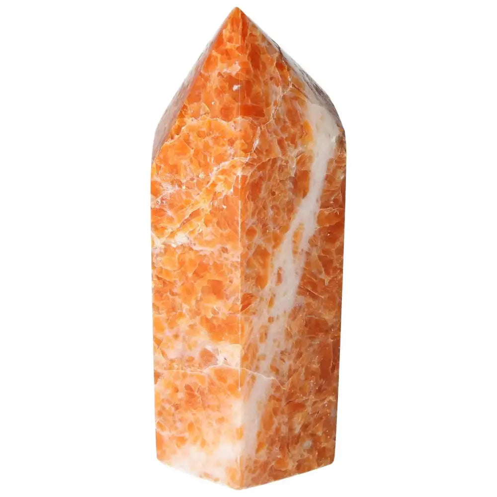 Orchid Calcite Obelisk with warm orange and cream patterns, reflecting natural beauty and spiritual energy. Premium product by Sylvia Crystals.