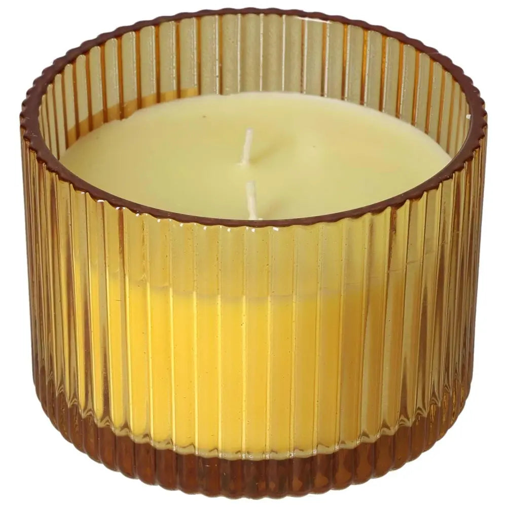 Patchouli Amber Scented Candle from Sylvia Crystals in elegant glass holder, crafted with natural soy wax for a clean, eco-friendly burn.