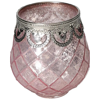 Exquisite pink glass lantern with ornate silver detailing, embodying luxury and mindfulness from Sylvia Crystals' collection.