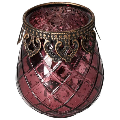 Elegant pink lantern with a decorative metal rim, designed by Sylvia Crystals, adding luxury and modern elegance to any living space.