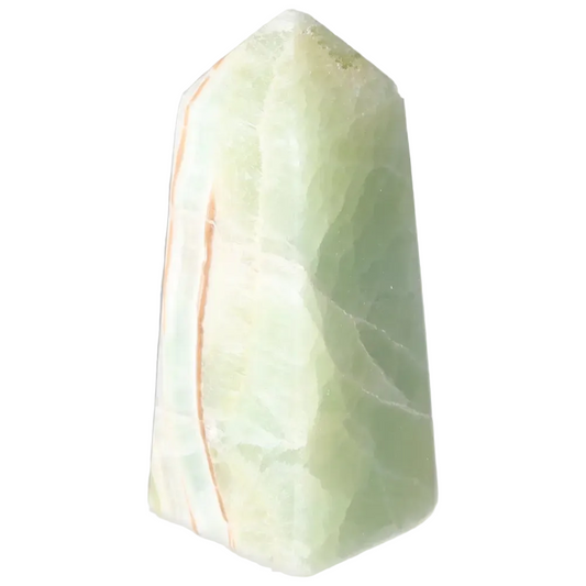 Pistachio Calcite Tower with pale green hues for balance and harmony, showcasing natural artistry and soothing energy.