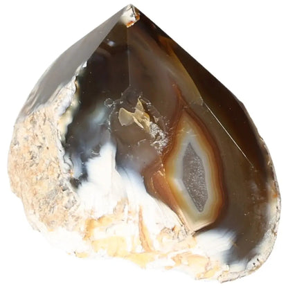Polished Agate Point from Sylvia Crystals, showcasing natural patterns and elegant design for tranquility and balance in any space.