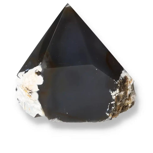 Polished Agate Point with captivating layers and bands, from Sylvia Crystals, showcasing spiritual harmony and elegance.