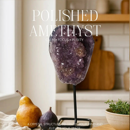 Polished Amethyst Druze on Metal Stand Sylvia Crystals Sp. z o.o.