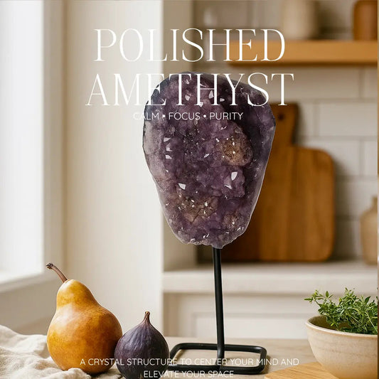 Polished Amethyst Druze on Metal Stand Sylvia Crystals Sp. z o.o.