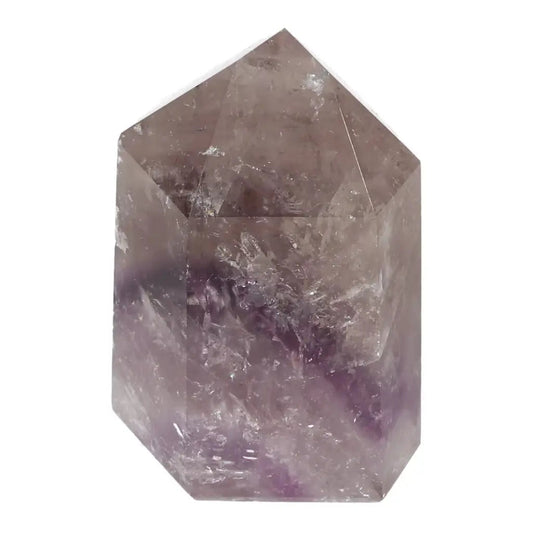 Polished Amethyst Obelisk for stress reduction and energy boost by Sylvia Crystals, showcasing luxury and spiritual depth.