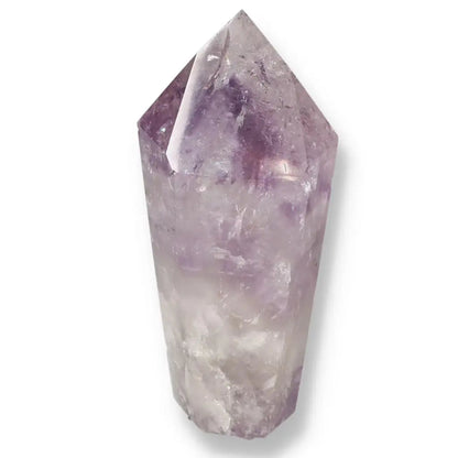 Polished Amethyst Obelisk by Sylvia Crystals, premium gemstone for stress reduction and spiritual elevation, luxurious decorative piece.