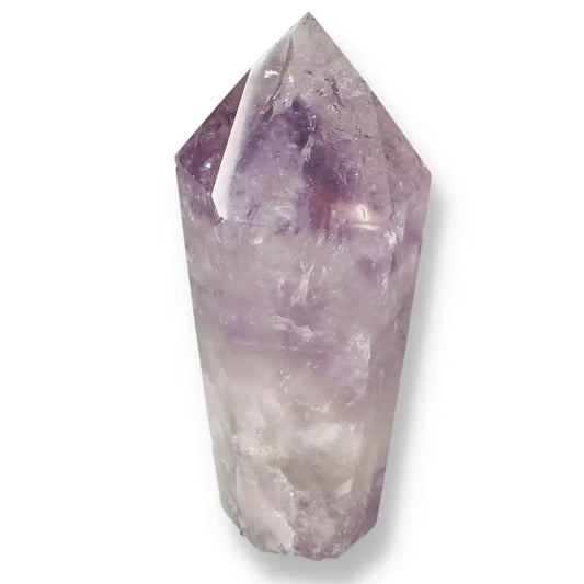 Polished Amethyst Obelisk by Sylvia Crystals, premium gemstone for stress reduction and spiritual elevation, luxurious decorative piece.