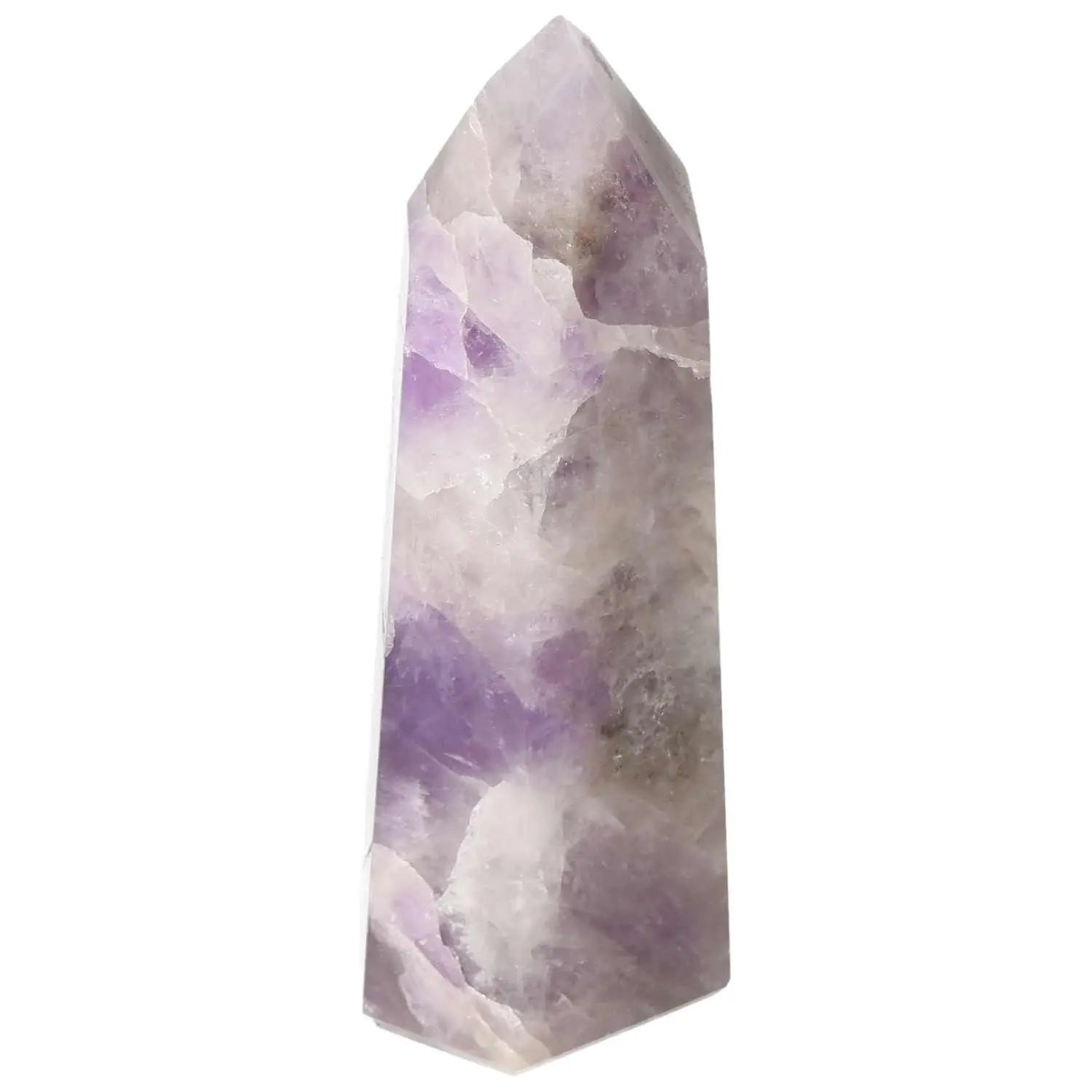 Polished Amethyst Obelisk by Sylvia Crystals, premium handpicked decor, symbol of luxury, energy, and tranquility.