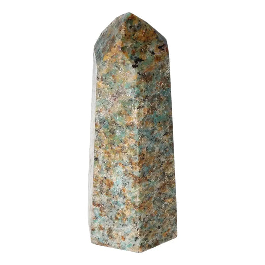 Polished Apatite Obelisk by Sylvia Crystals, enhancing mental wellness and spiritual depth, crafted with precision.