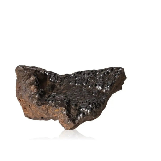 Polished botryoidal hematite crystal cluster for grounding and spiritual growth, featuring a shimmering metallic surface.