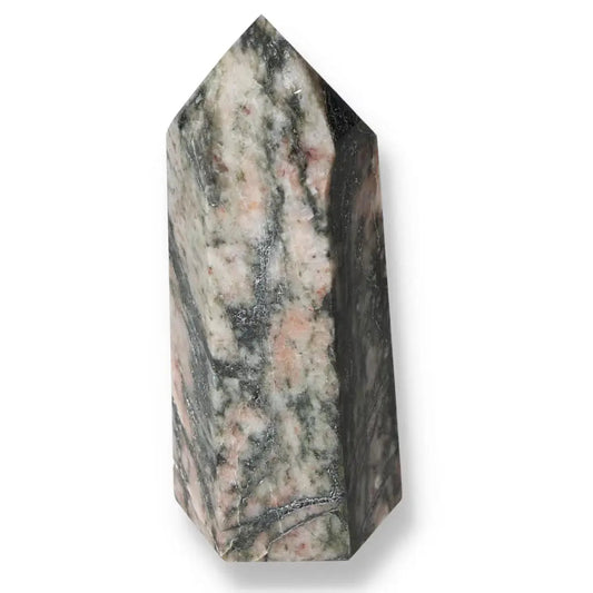 Polished Calcite Obelisk with marble-like texture showcasing premium quality displayed against a white background.