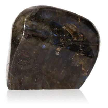 Polished cut base labradorite crystal by Sylvia Crystals, showcasing iridescent flashes and natural elegance.