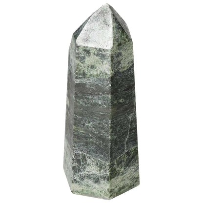Polished Diopside Obelisk by Sylvia Crystals, vibrant green gemstone symbolizing creativity and healing, luxury spiritual decor piece.