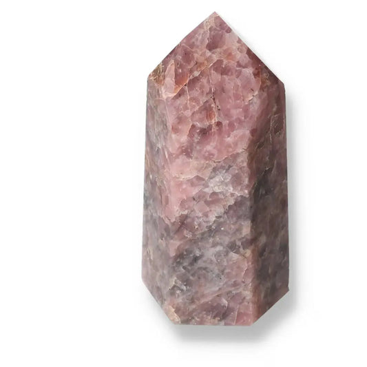 Polished Hematoide Obelisk by Sylvia Crystals, showcasing vibrant hues and polished finish, perfect for luxury and balance in any space.