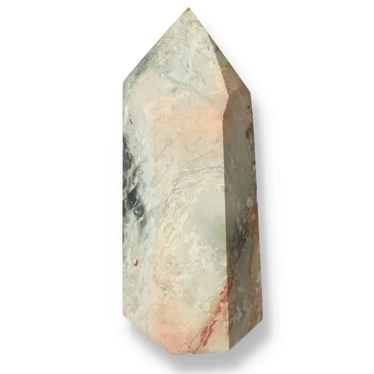 Polished Jasper Obelisk from Sylvia Crystals, a balanced and luxurious decorative piece promoting harmony and spirituality.