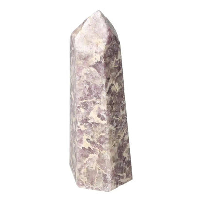 Polished Lepidolite Obelisk from Sylvia Crystals, symbolizing tranquility and emotional balance, ideal for alleviating anxiety.