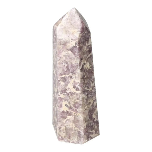 Polished Lepidolite Obelisk from Sylvia Crystals, symbolizing tranquility and emotional balance, ideal for alleviating anxiety.