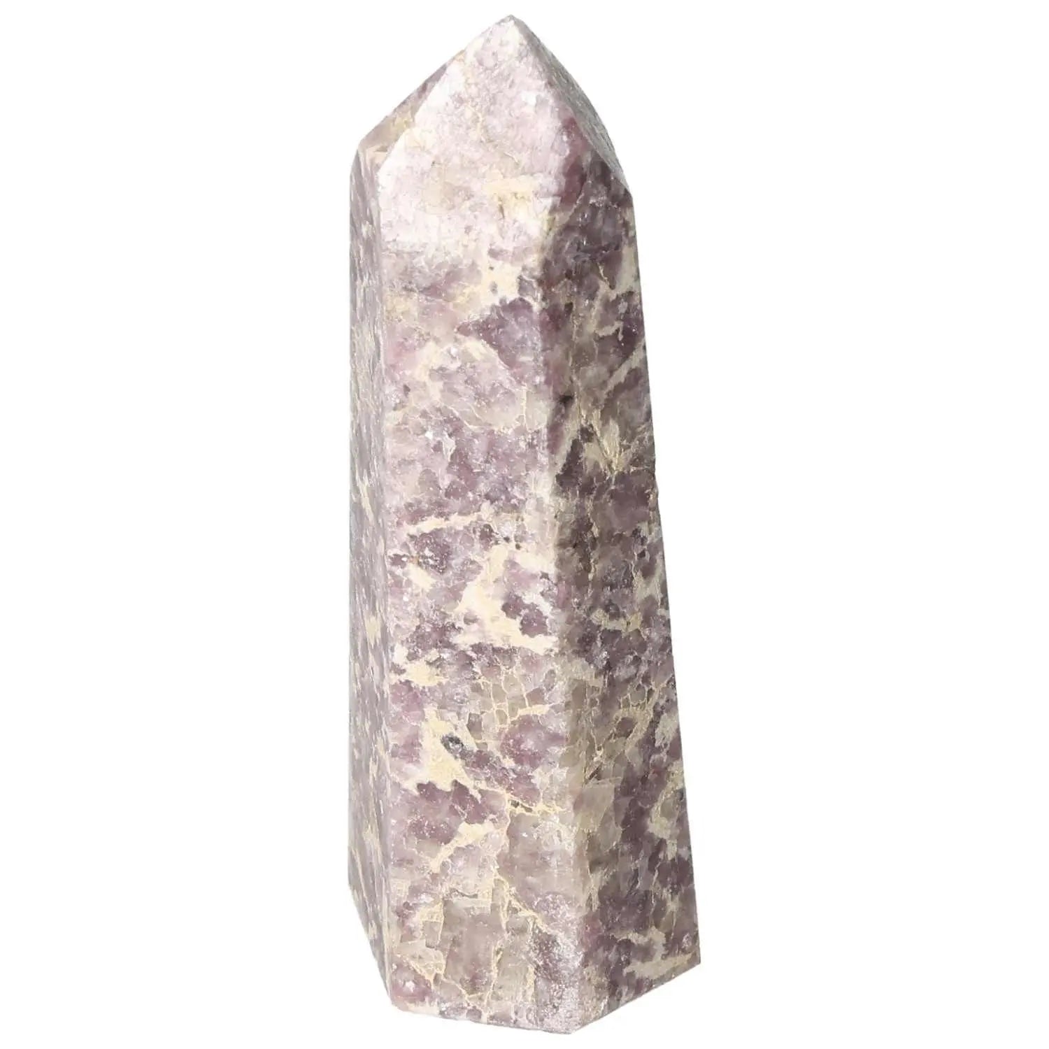 Polished Lepidolite Obelisk from Sylvia Crystals, symbolizing tranquility and emotional balance, ideal for anxiety relief.