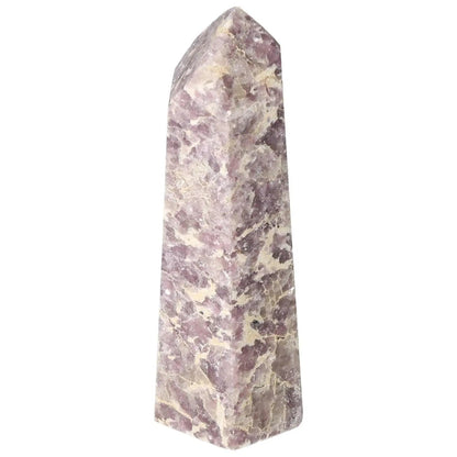 Polished Lepidolite Obelisk for tranquility and emotional balance from Sylvia Crystals, featuring soothing energies to reduce anxiety.