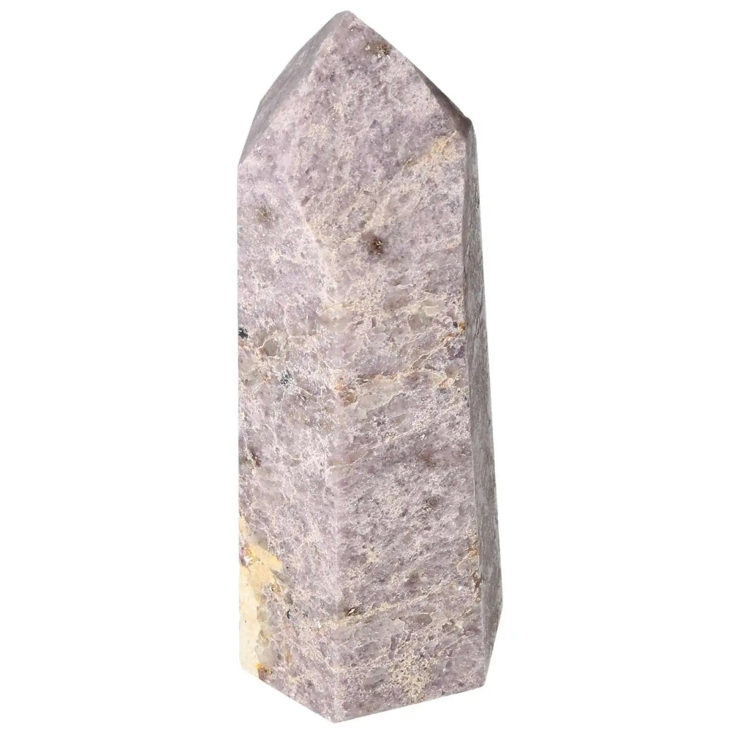 Polished Lepidolite Obelisk from Sylvia Crystals, a decorative stone for calming energy, serenity, and emotional balance.