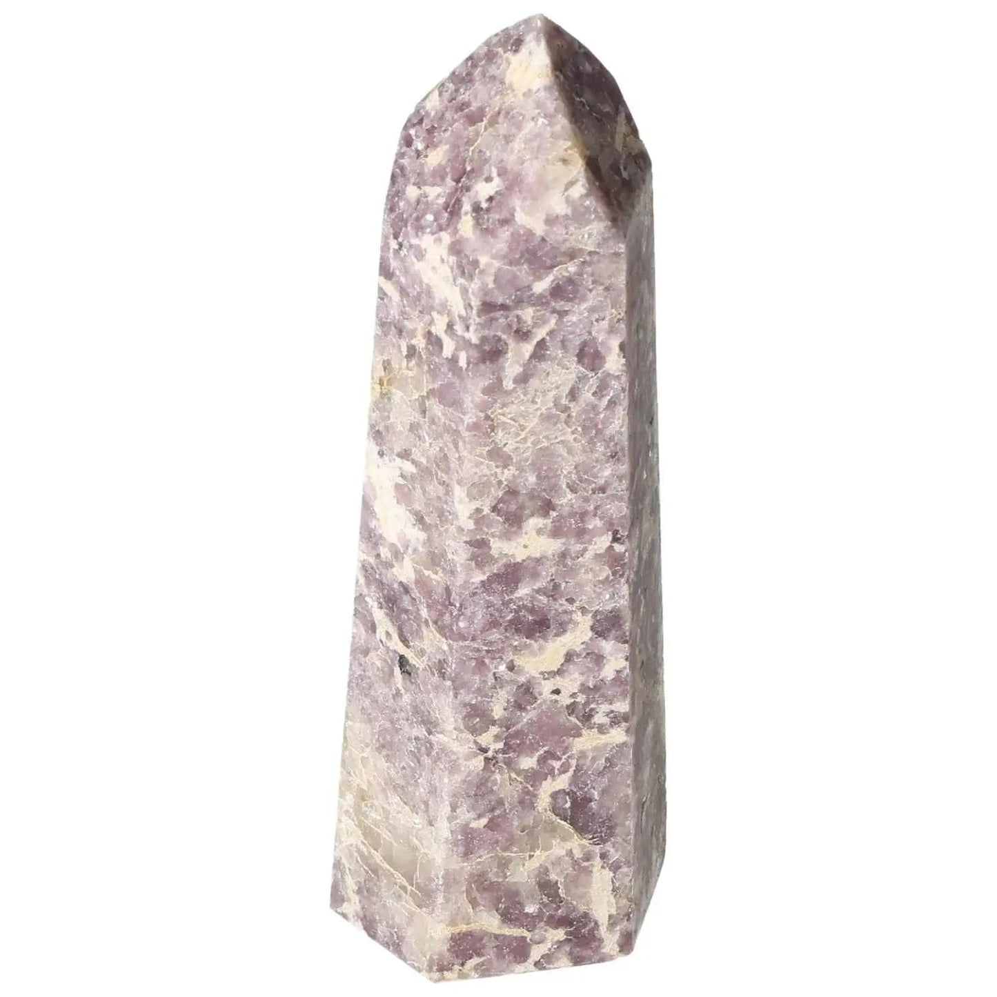 Polished Lepidolite Obelisk from Sylvia Crystals, symbolizing tranquility and emotional equilibrium, with soothing energies.