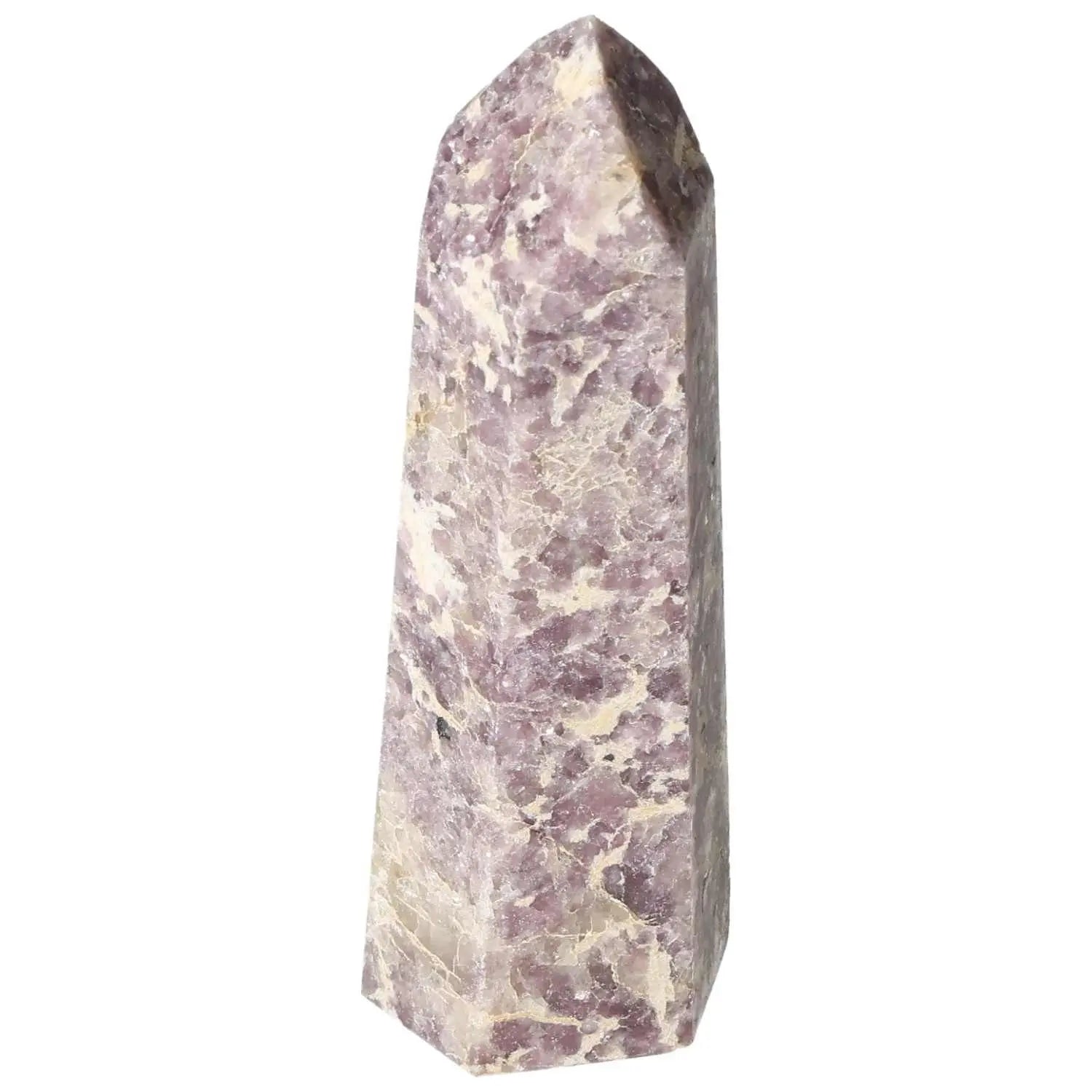 Polished Lepidolite Obelisk from Sylvia Crystals, symbolizing tranquility and emotional equilibrium, with soothing energies.