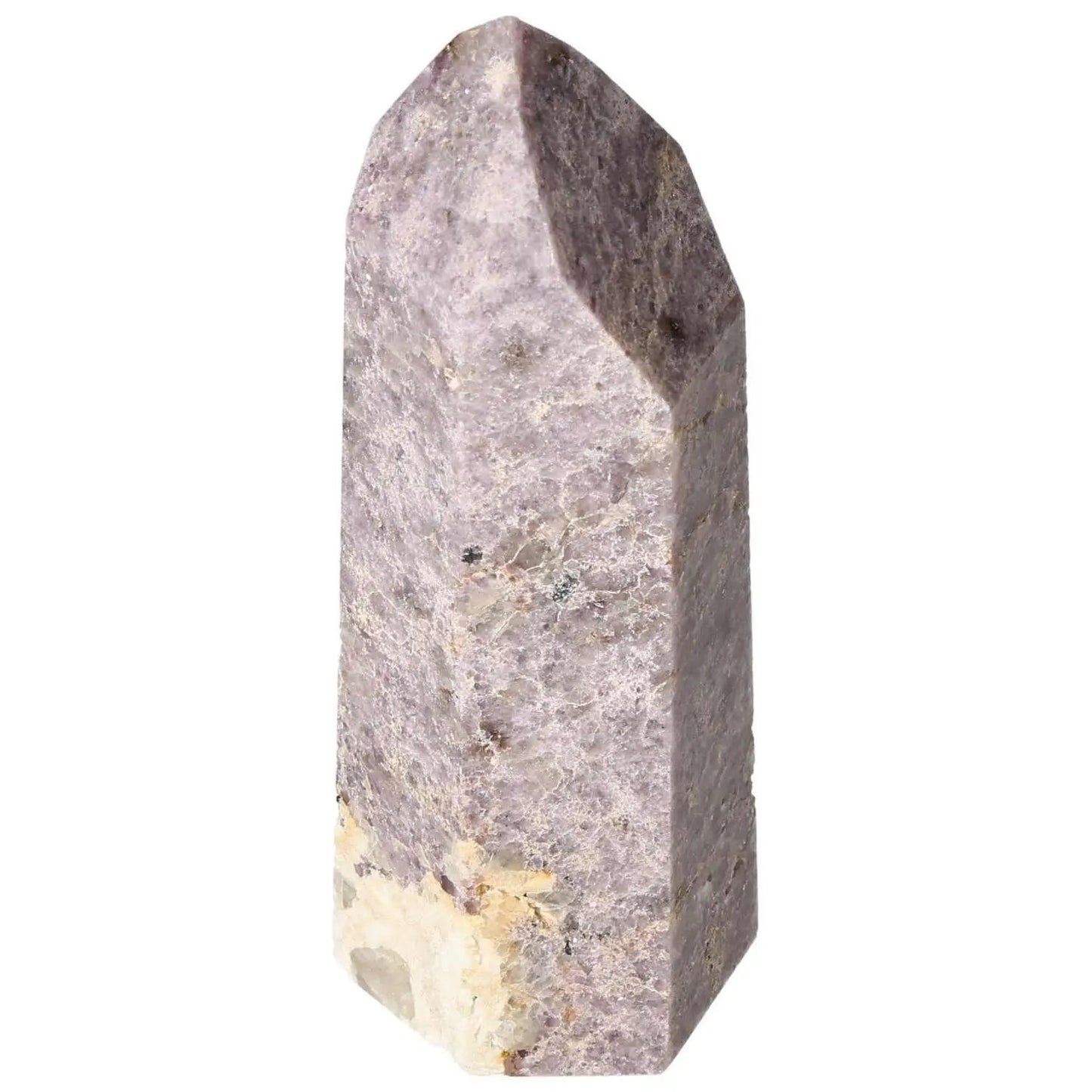 Polished Lepidolite Obelisk by Sylvia Crystals showcasing calming energy properties, perfect for decorative and healing uses.