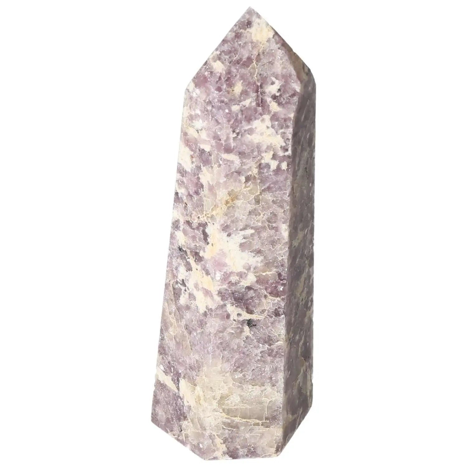 Polished Lepidolite Obelisk from Sylvia Crystals, symbolizing tranquility and balance, known for calming and uplifting energies.