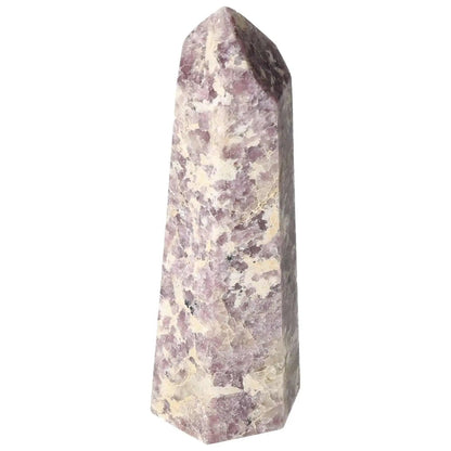 Polished Lepidolite Obelisk by Sylvia Crystals, a symbol of tranquility and emotional balance, featuring calming energies.