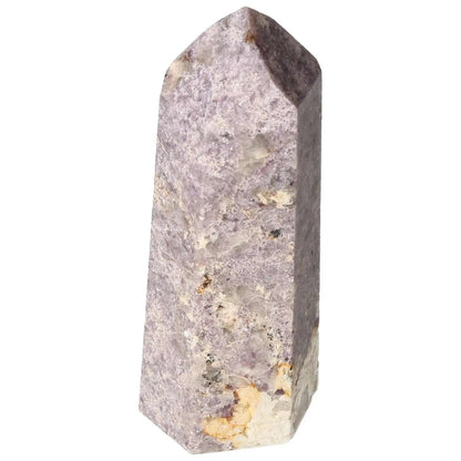 Polished Lepidolite Obelisk crystal for serenity and balance, featuring calming properties and exquisite design by Sylvia Crystals.