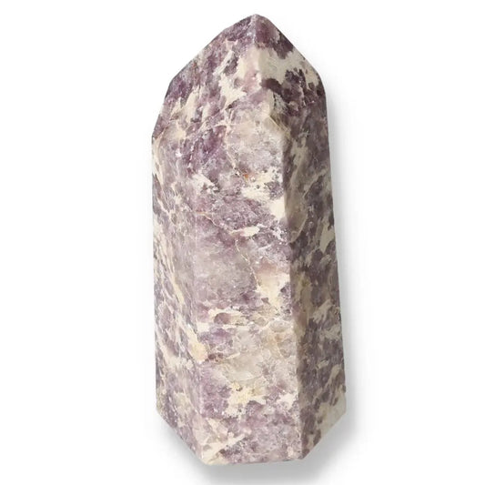 Polished Lepidolite Obelisk by Sylvia Crystals, a calming, premium spiritual stone for emotional harmony and luxury living.
