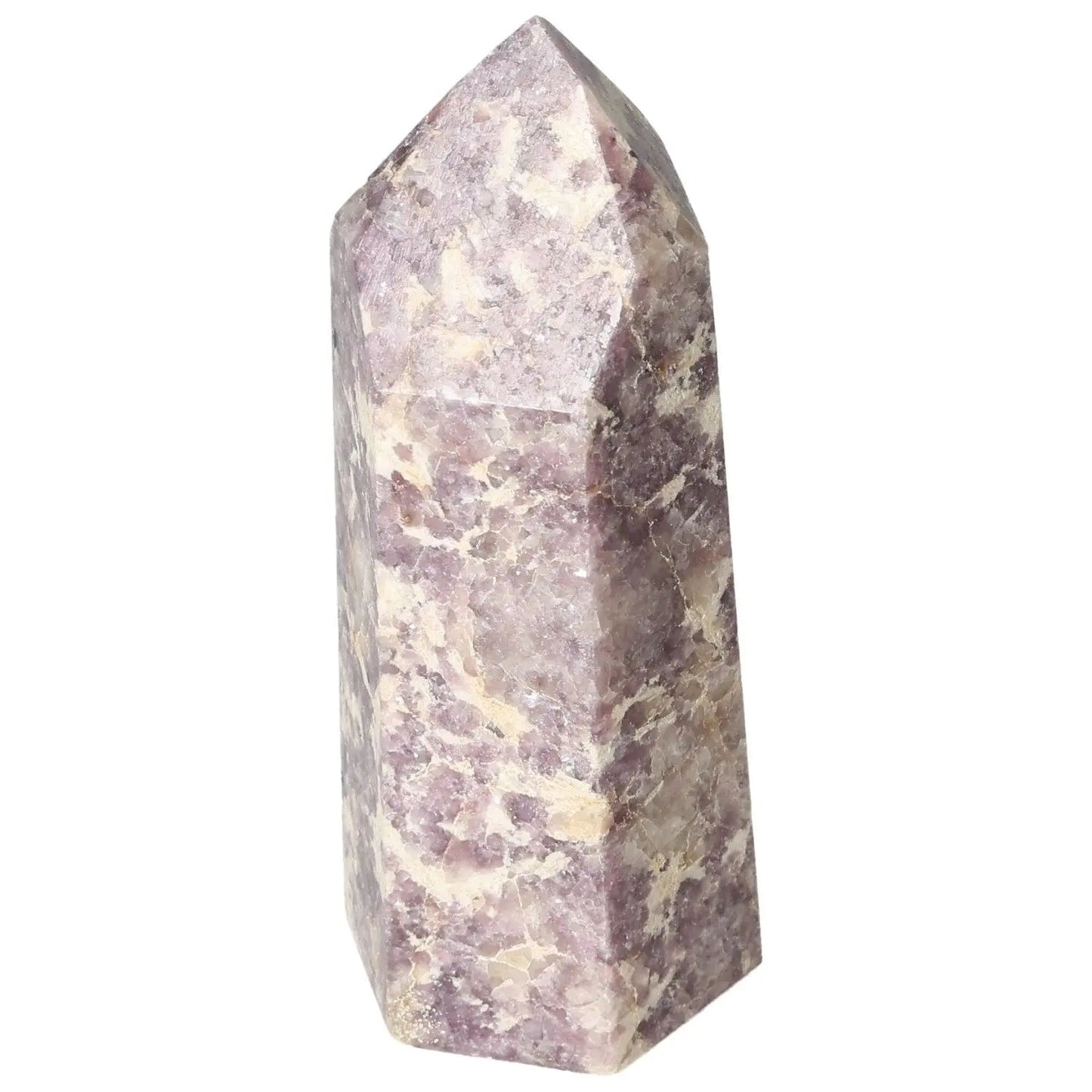 Polished Lepidolite Obelisk by Sylvia Crystals, showcasing refined elegance and calming energy for emotional harmony.