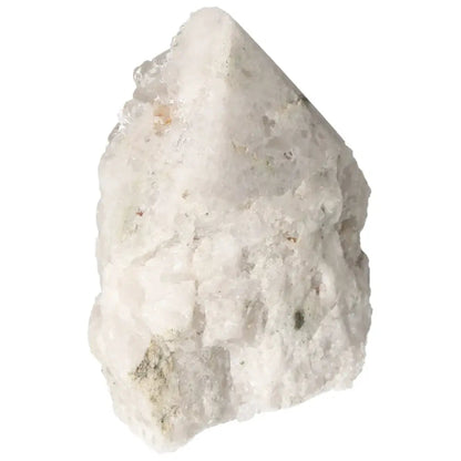 Polished Milky Quartz Point from Sylvia Crystals, showcasing its elegant, handpicked design. Ideal for spiritual energy and tranquility.