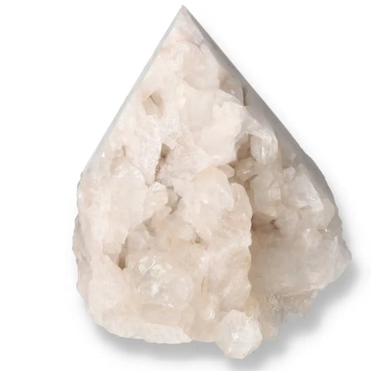 Polished Milky Quartz Point by Sylvia Crystals, enhancing spiritual clarity and elegance with its timeless beauty.