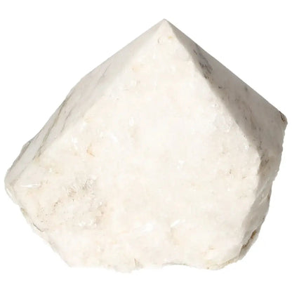 Polished Milky Quartz Point by Sylvia Crystals, showcasing its natural beauty and energetic qualities for spiritual collections.