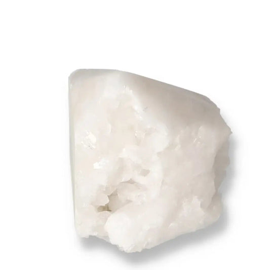 Polished Milky Quartz Point by Sylvia Crystals, known for purity and harmonizing energies. A refined spiritual tool for energy cleansing.