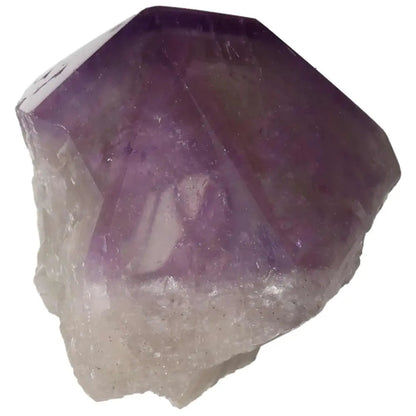 Polished Point Amethyst from Sylvia Crystals, featuring deep purple hues, ideal for stress relief and energy boosting in spiritual practices.