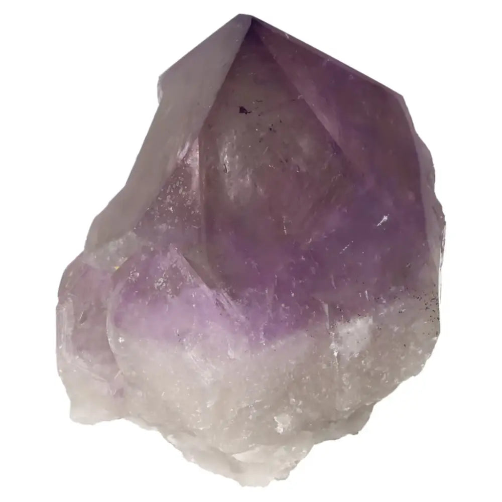 Polished Point Amethyst crystal from Sylvia Crystals, known for stress relief and energy enhancement, showcasing its vibrant purple hue.