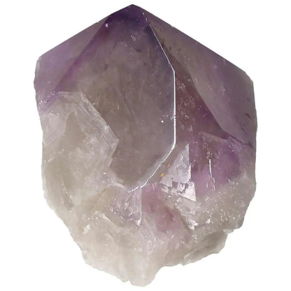 Polished point amethyst crystal by Sylvia Crystals, known for stress relief and energy enhancement.