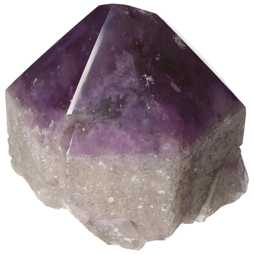 Polished Point Amethyst crystal from Sylvia Crystals, known for stress relief and positive energy, premium quality gemstone.