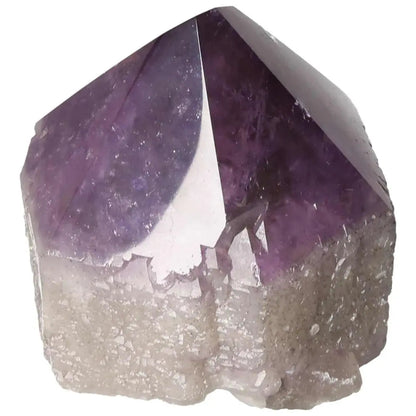Polished Point Amethyst crystal by Sylvia Crystals, known for stress relief and positive energy, featuring a deep purple hue.