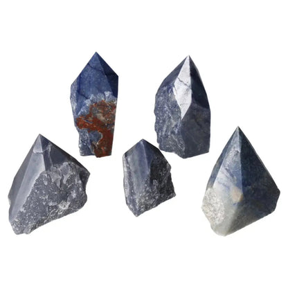 Polished Point Blue Quartz L crystals, promoting tranquility and clarity, perfect for enhancing spiritual wellness and emotional balance.