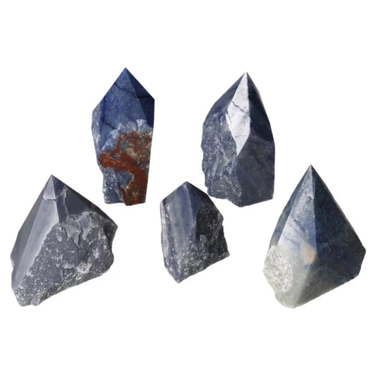 Polished Point Blue Quartz L crystals, promoting tranquility and clarity, perfect for enhancing spiritual wellness and emotional balance.